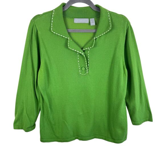 Liz Claiborne Lime Green Cotton Nylon 1/4 Button Collared 3/4 Sleeve Sweater L - Picture 1 of 6